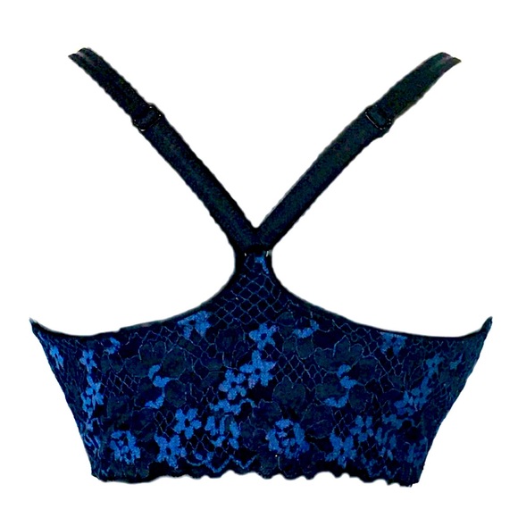 Adore Me Bra Black with Blue Lace Floral Design Women's 34F (34DDD) - Picture 3 of 11